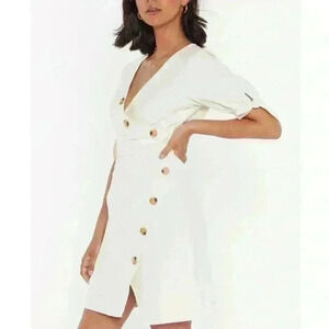 Nasty Gal Ivory Womens Button Me Linen Mini Dress Size 2